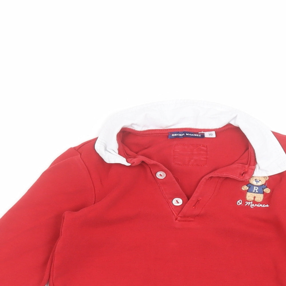 Baby power Baby Red  Cotton Basic Polo Size 18-24 Months Collared