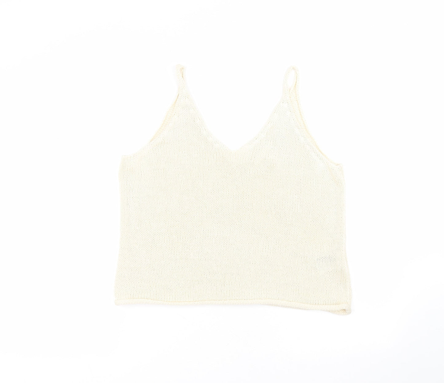 H&M Womens White  Acrylic Basic T-Shirt Size S V-Neck