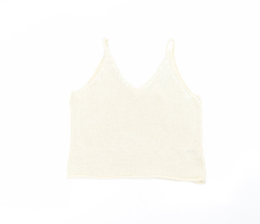 H&M Womens White  Acrylic Basic T-Shirt Size S V-Neck
