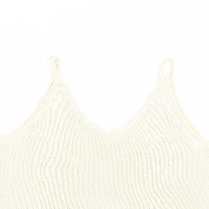 Preloved H&M Womens White  Acrylic Basic T-Shirt Size S V-Neck - Detail