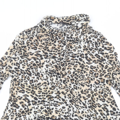 Preloved Primark Womens Brown Animal Print Viscose Basic Blouse Size 16 Collared - Detail