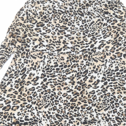 Preloved Primark Womens Brown Animal Print Viscose Basic Blouse Size 16 Collared - Label