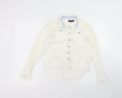 Preloved Atmosphere Womens White  Cotton Basic Button-Up Size 8 Collared - Front