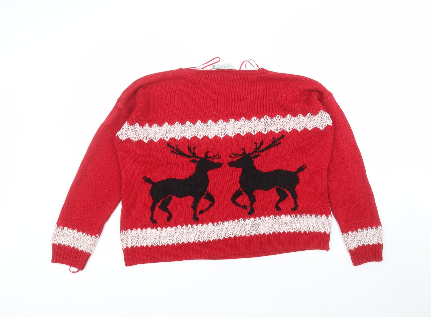 PREVIEW Womens Red Round Neck  Acrylic Pullover Jumper Size M   - christmas