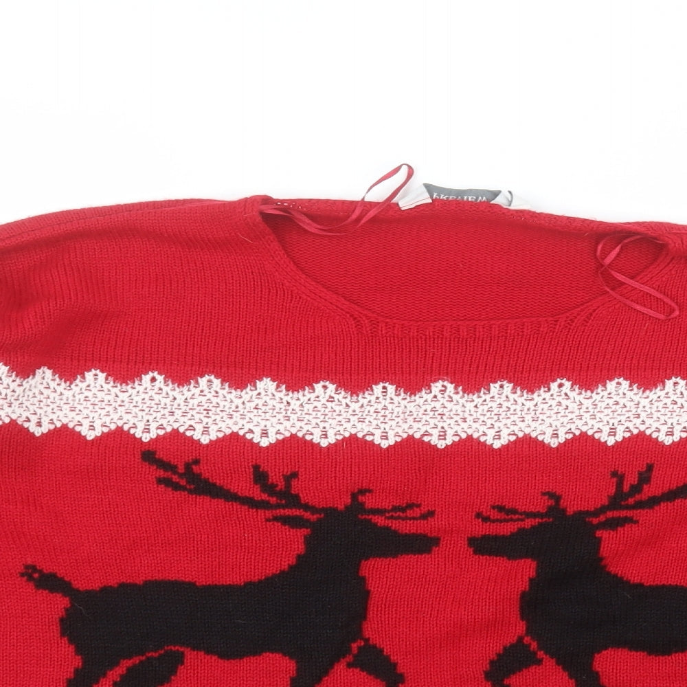 PREVIEW Womens Red Round Neck  Acrylic Pullover Jumper Size M   - christmas