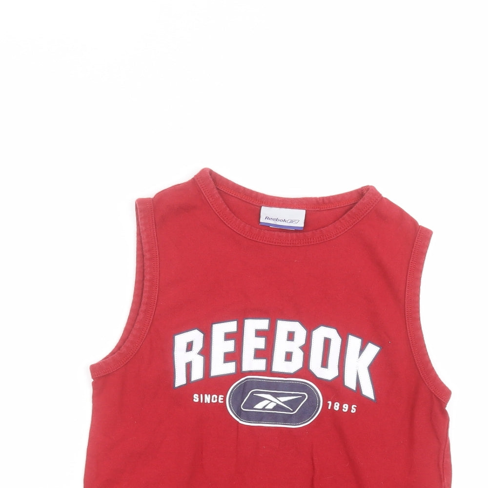 Reebok Boys Red  Cotton Basic Tank Size M Round Neck