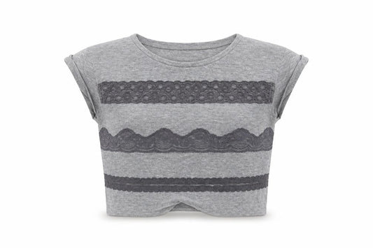 H&M Girls Grey Striped Cotton Cropped T-Shirt Size 11-12 Years Round Neck