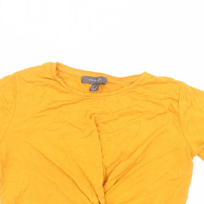 Preloved Primark Womens Yellow  Viscose Basic T-Shirt Size 10 Round Neck - Detail