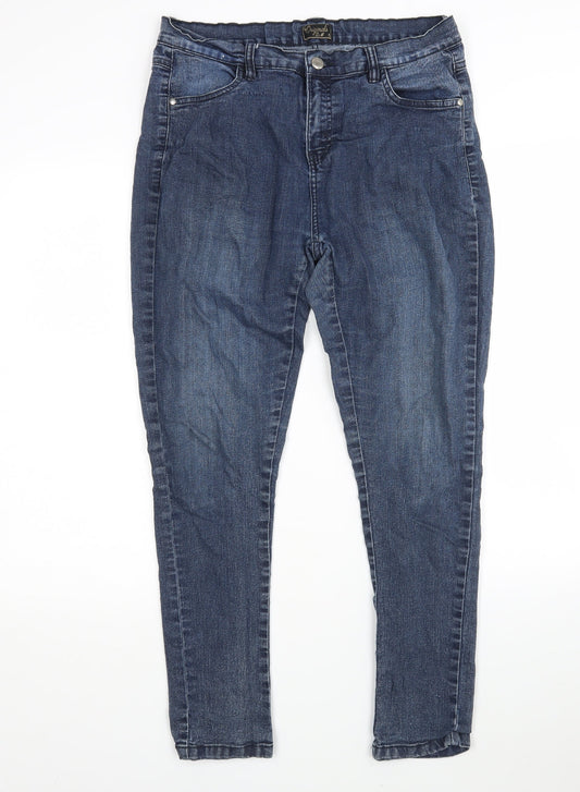 Preworn Womens Blue  Cotton Skinny Jeans Size 12 L28 in Regular
