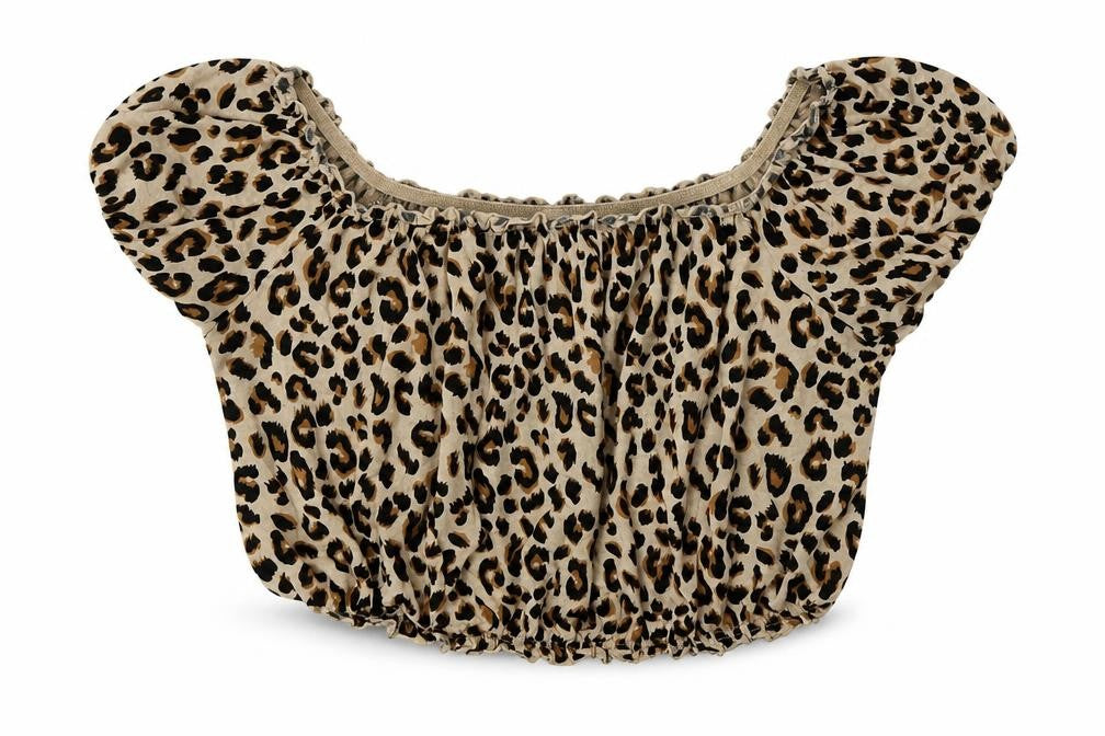 H&M Womens Brown Animal Print Viscose Cropped Blouse Size M Round Neck