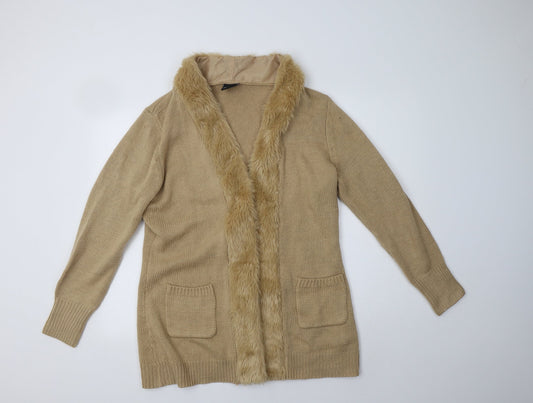 B. Yo Womens Beige   Overcoat Coatigan Size 14