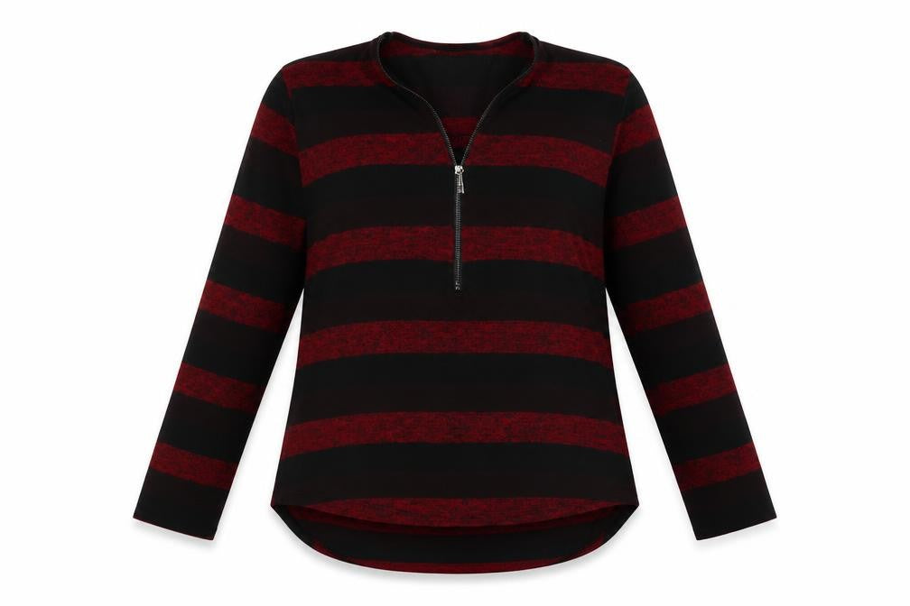New Collection Womens Red V-Neck Striped Acrylic Pullover Jumper Size M