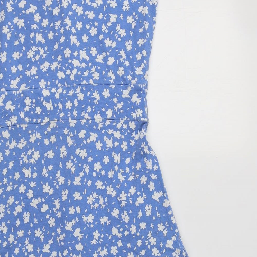 Country To Coast Womens Blue Floral Cotton Fit & Flare    Round Neck
