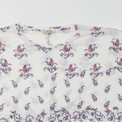 Preloved Papaya Womens White Paisley Polyester Basic Blouse Size L Round Neck - Detail