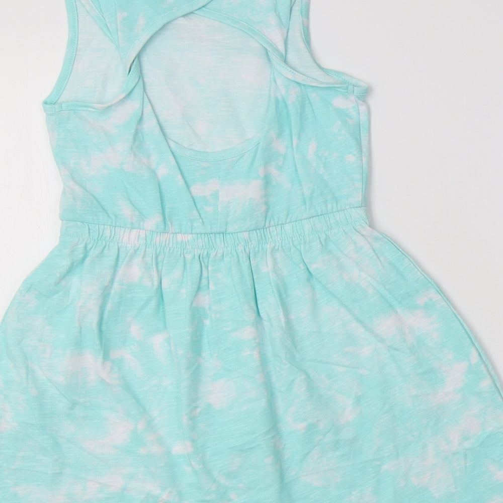 Matalan Girls Green Batik Cotton Fit & Flare  Size 5 Years  Crew Neck