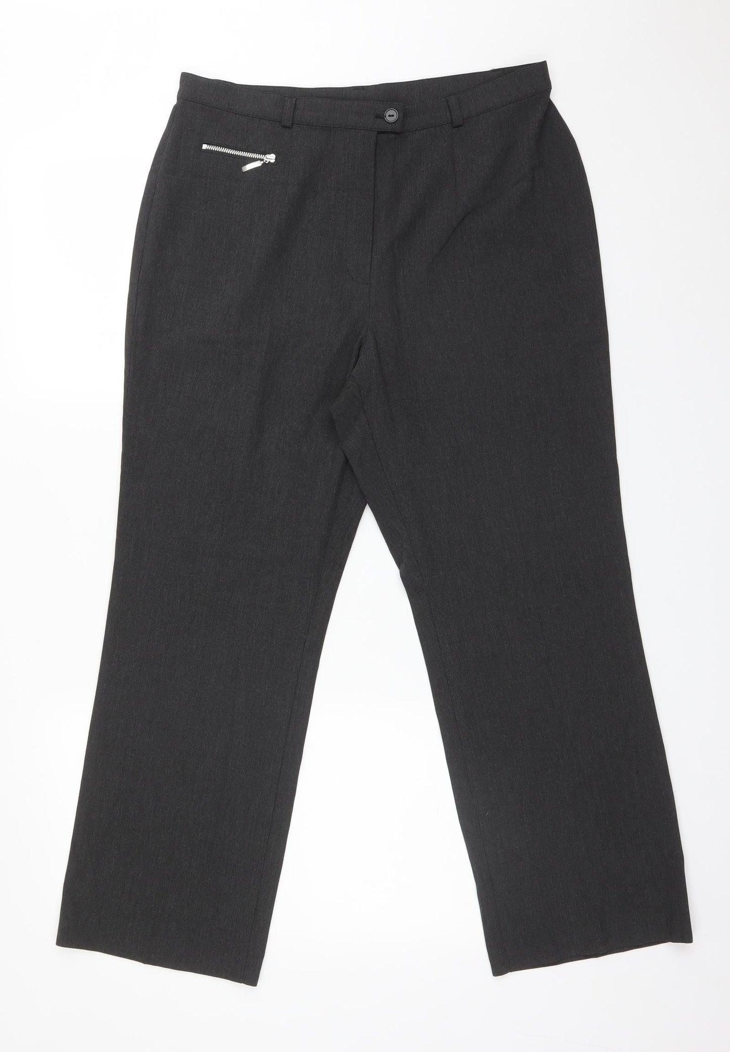 M&S Womens Grey  Polyester Dress Pants Trousers Size 14 L26 in Regular