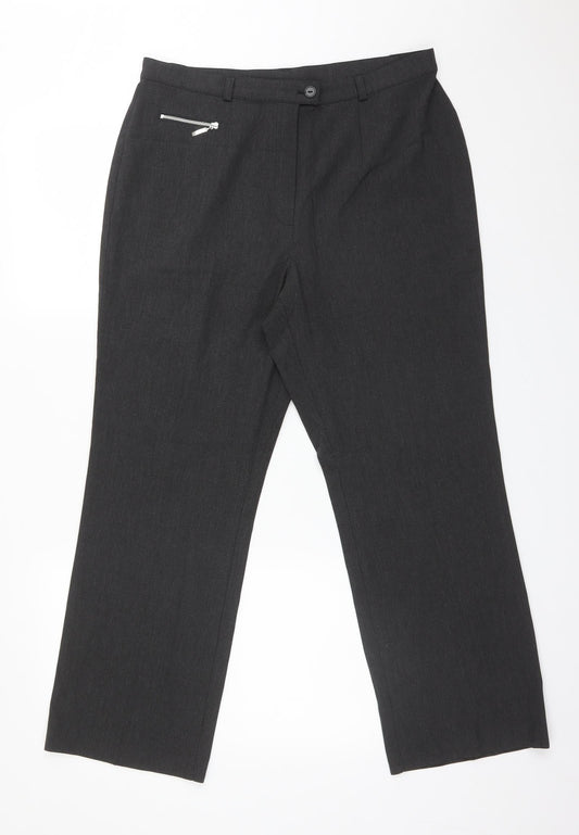 M&S Womens Grey  Polyester Dress Pants Trousers Size 14 L26 in Regular