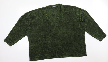 Capsule Womens Green Polyester Basic T-Shirt Size 34 V-Neck