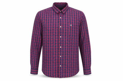 Easy Mens Red Check Cotton  Button-Up Size M Collared  - Red Blue Check