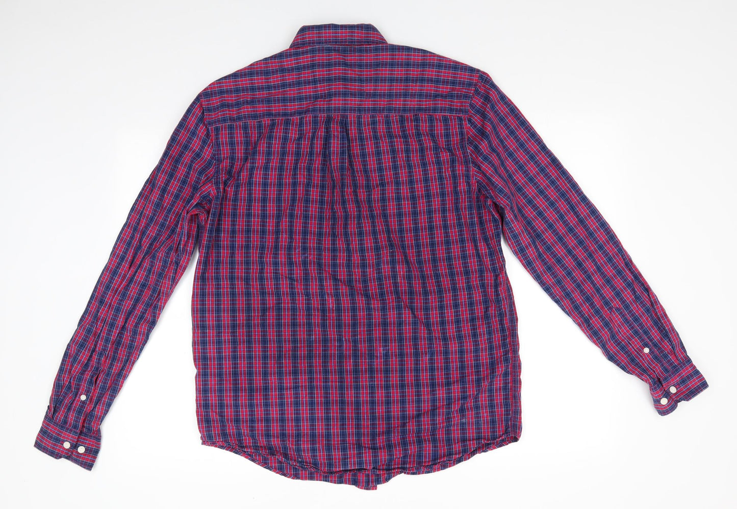 Easy Mens Red Check Cotton  Button-Up Size M Collared  - Red Blue Check