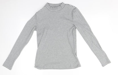 Pieces Mens Grey Round Neck Striped Polyester Pullover Jumper Size M