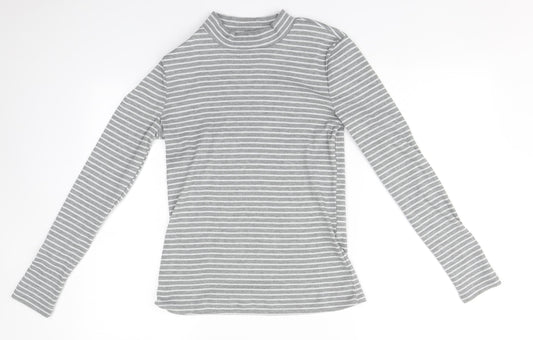 Pieces Mens Grey Round Neck Striped Polyester Pullover Jumper Size M