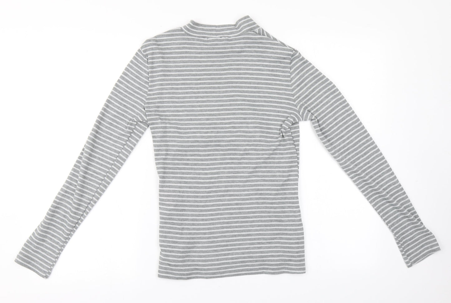 Pieces Mens Grey Round Neck Striped Polyester Pullover Jumper Size M