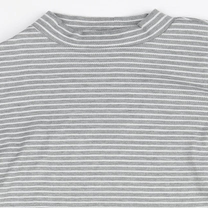 Pieces Mens Grey Round Neck Striped Polyester Pullover Jumper Size M
