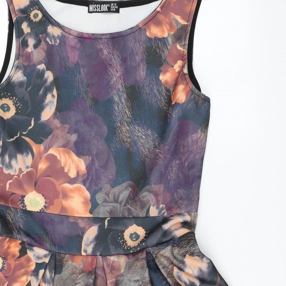 MissLook Womens Multicoloured Floral Polyester A-Line  Size 12  Round Neck