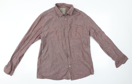 Easy Mens Grey  Cotton  Button-Up Size L Collared