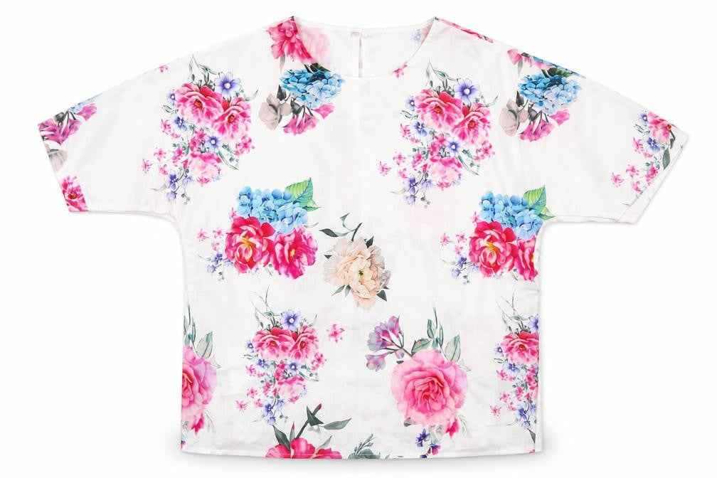 Preworn Womens White Floral Polyester Basic Blouse Size 2XL Round Neck