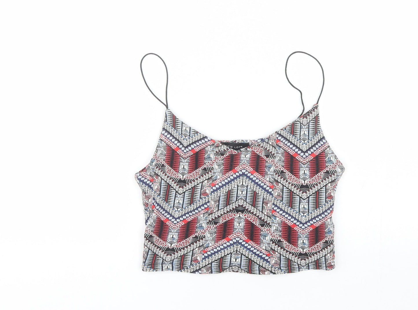 New Look Womens Blue Geometric Cotton Camisole Tank Size 8 V-Neck
