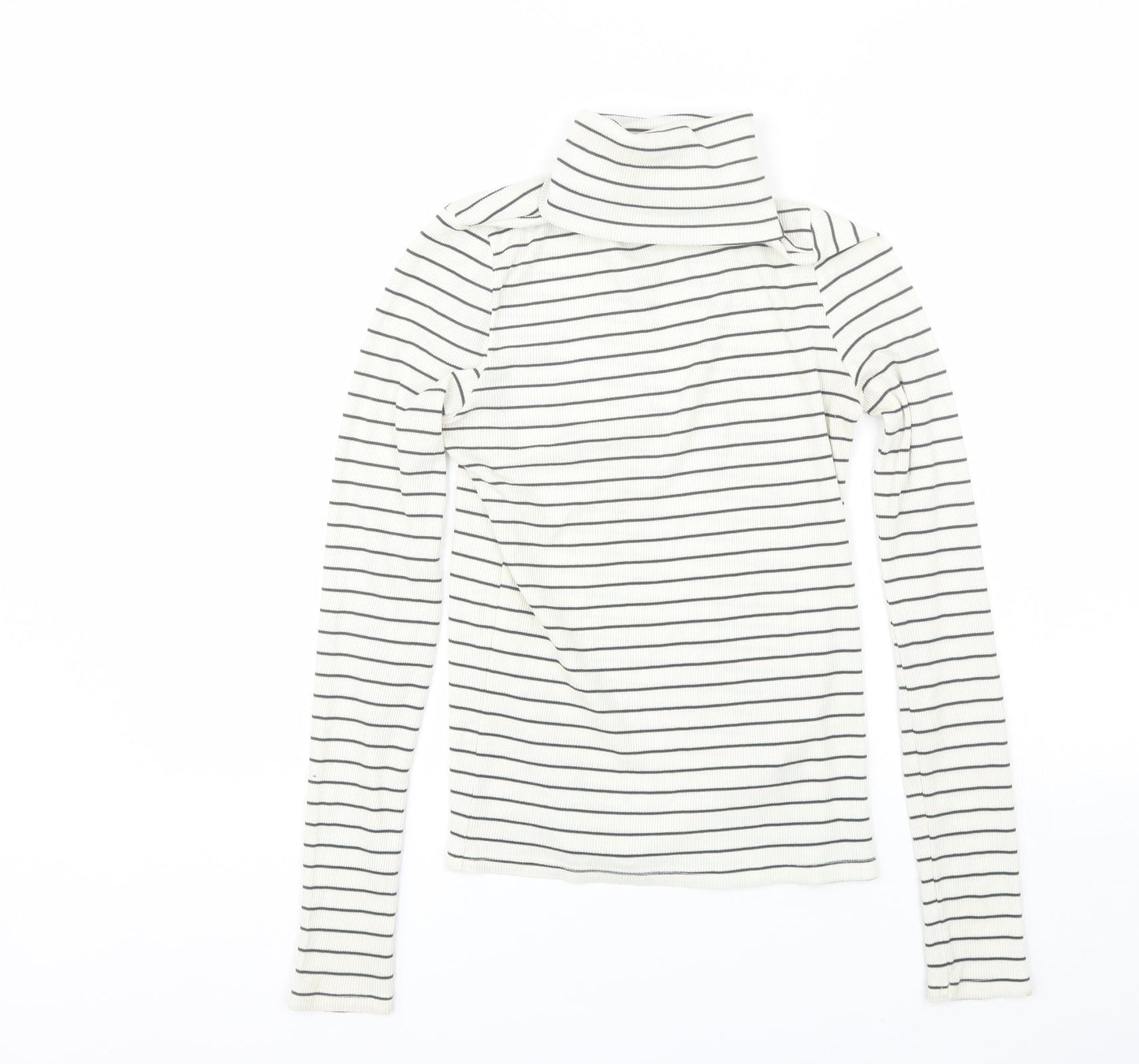 New Look Womens White Roll Neck Striped Polyester Pullover Jumper Size 12