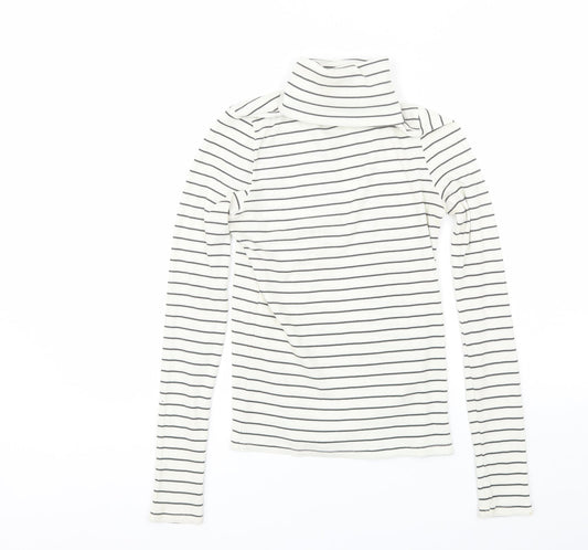 New Look Womens White Roll Neck Striped Polyester Pullover Jumper Size 12