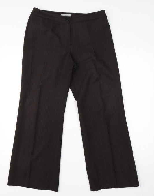 Marks & Spencer Womens Brown Striped Polyester Dress Pants Trousers Size 10 L25 in Regular