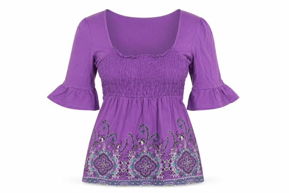 b.p.c Womens Purple Paisley Viscose Basic Blouse Size S Scoop Neck