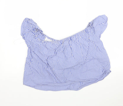 Zara Womens Multicoloured Striped Cotton Basic Blouse Size M Boat Neck