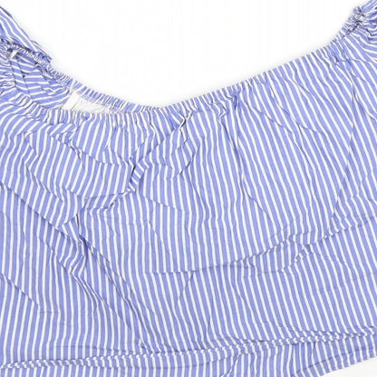 Zara Womens Multicoloured Striped Cotton Basic Blouse Size M Boat Neck
