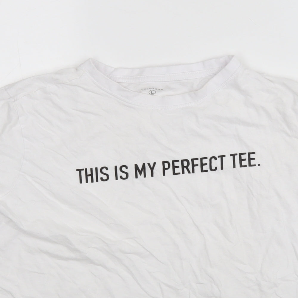 Primark Womens White  Cotton Basic T-Shirt Size L Round Neck