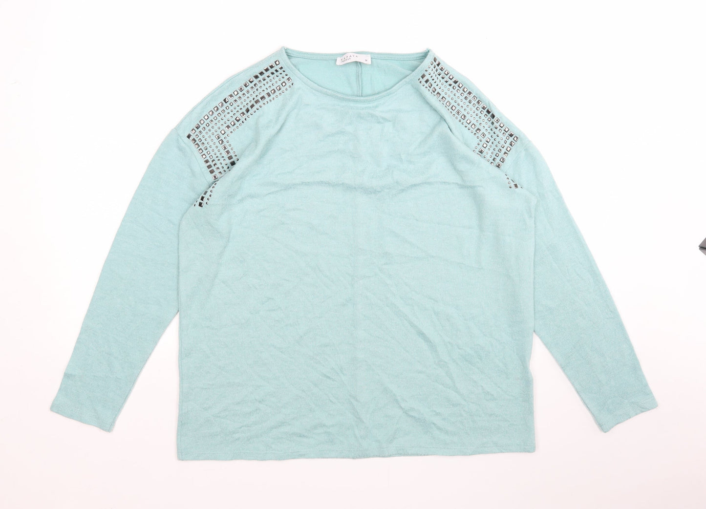 Papaya Womens Green Round Neck  Polyester Pullover Jumper Size M