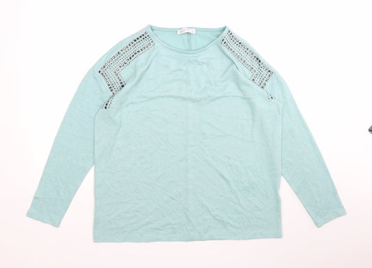 Papaya Womens Green Round Neck  Polyester Pullover Jumper Size M
