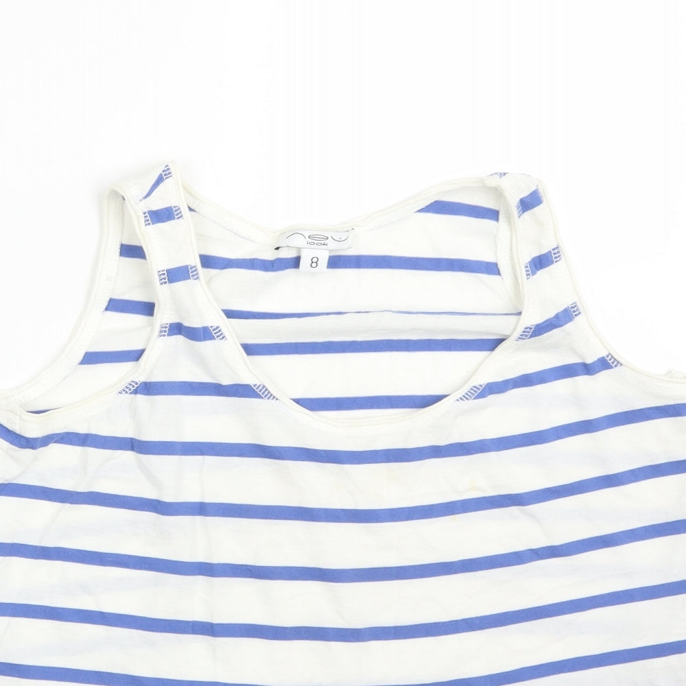 New Look Womens Multicoloured Striped Cotton Basic T-Shirt Size 8 Scoop Neck