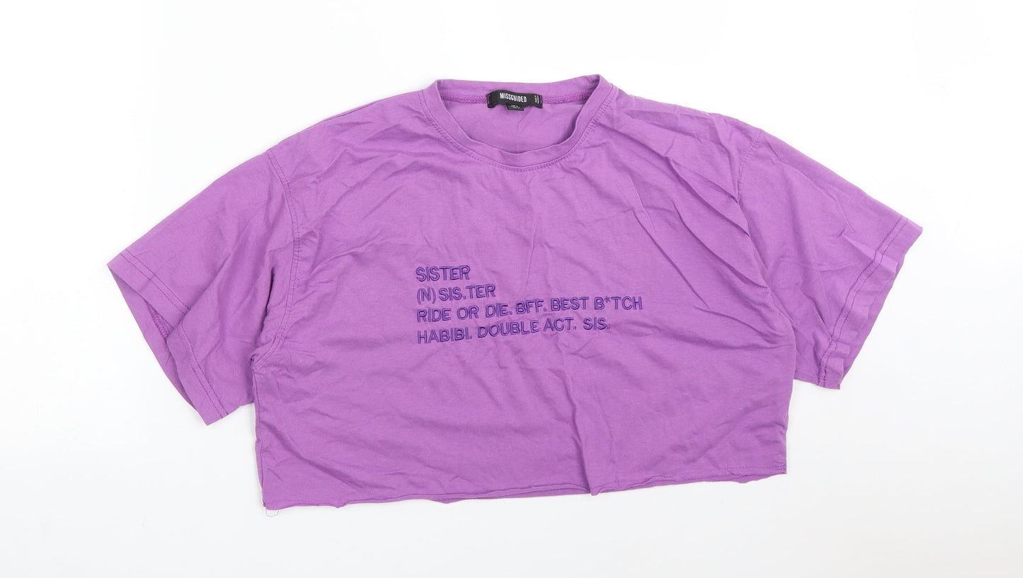 Missguided Womens Purple  Polyester Cropped T-Shirt Size 8 Crew Neck - SISTER