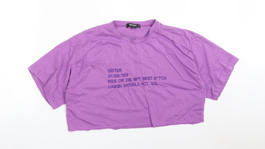 Missguided Womens Purple  Polyester Cropped T-Shirt Size 8 Crew Neck - SISTER