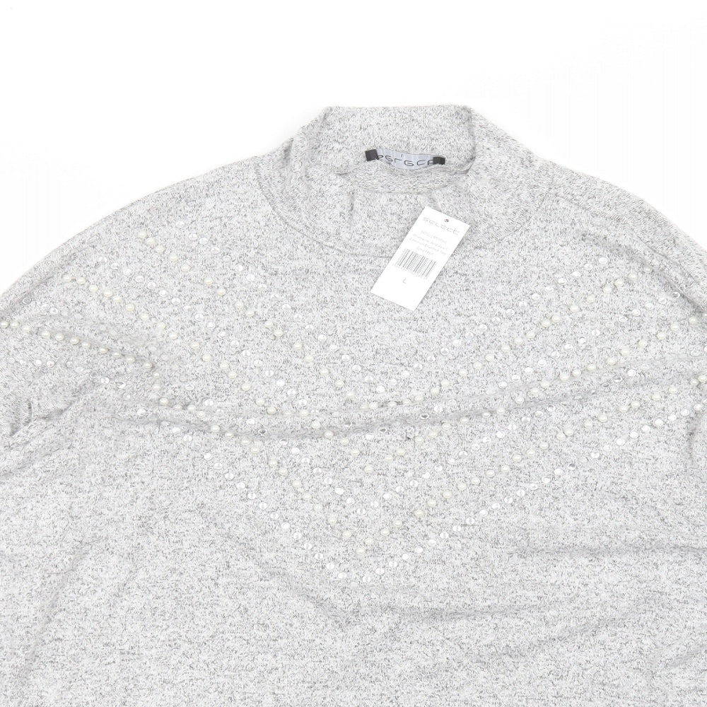 Select Womens Grey  Viscose Basic T-Shirt Size L Round Neck
