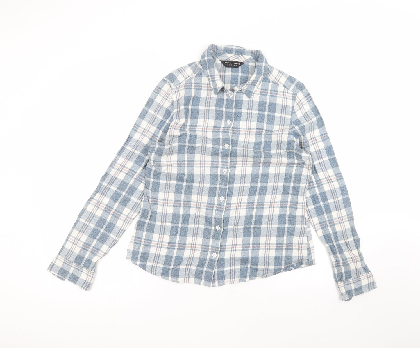 Dorothy Perkins Womens Blue  Cotton Basic Button-Up Size 12 Collared
