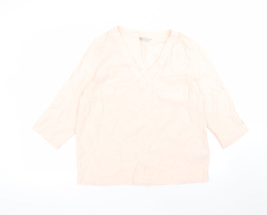 Marks and Spencer Womens Pink  Viscose Basic T-Shirt Size 14 Round Neck