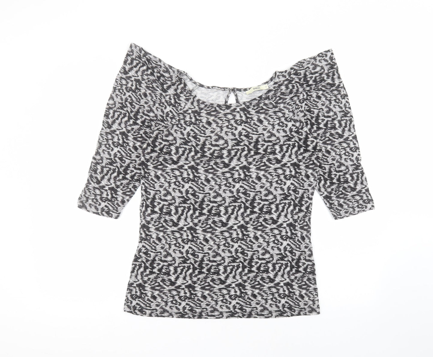 Oasis Womens Grey Animal Print Viscose Basic T-Shirt Size M Round Neck