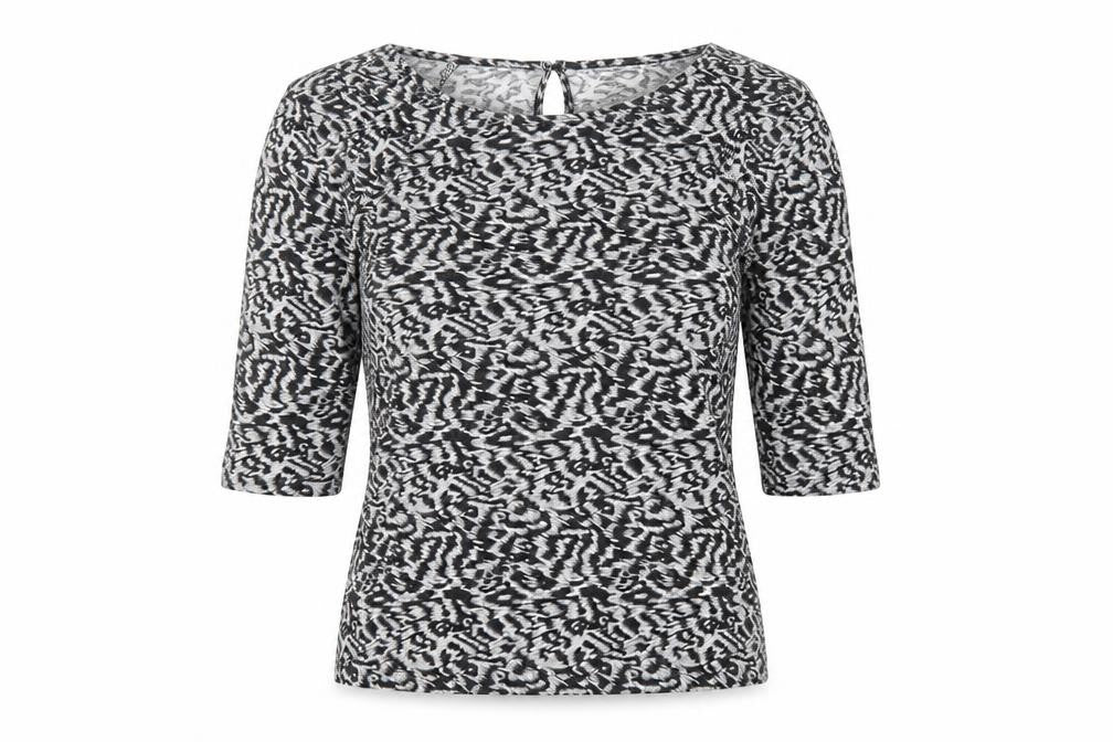 Oasis Womens Grey Animal Print Viscose Basic T-Shirt Size M Round Neck