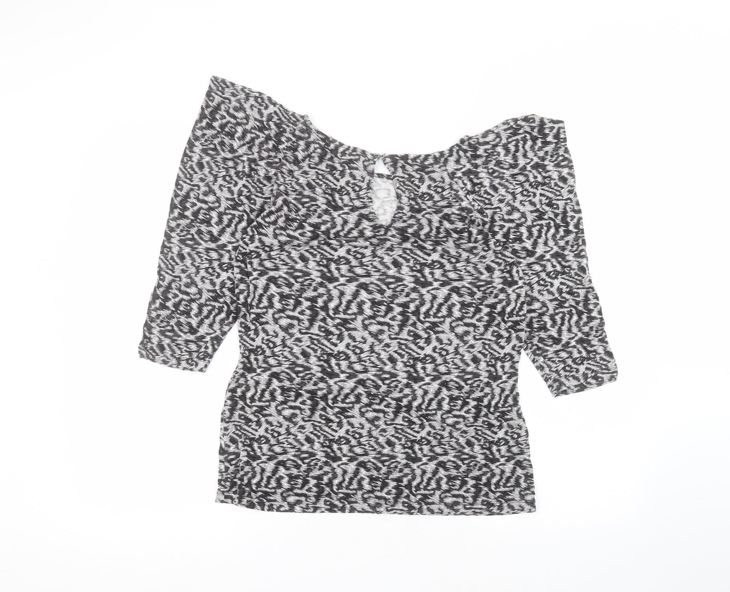 Oasis Womens Grey Animal Print Viscose Basic T-Shirt Size M Round Neck
